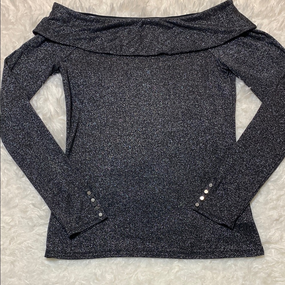 WHBM Off-Shoulder Top with Button Sleeve Detail